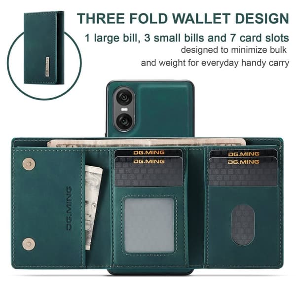 DG.MING Sony Xperia 10 VI Kickstand Konstläder Plånboksfodral Grön