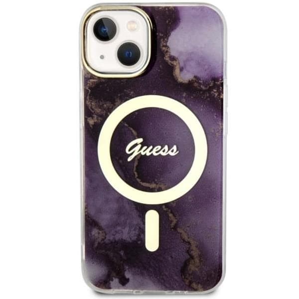 Guess iPhone 14 Mobilskal MagSafe Guld Marble - Lila Lila