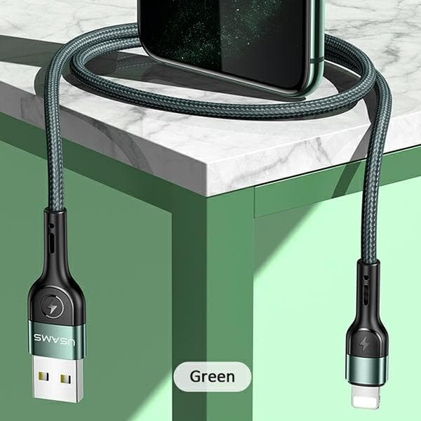 USAMS U55 Lightning Kabel flätad set 1 m SJ448USBSG02 - Grön
