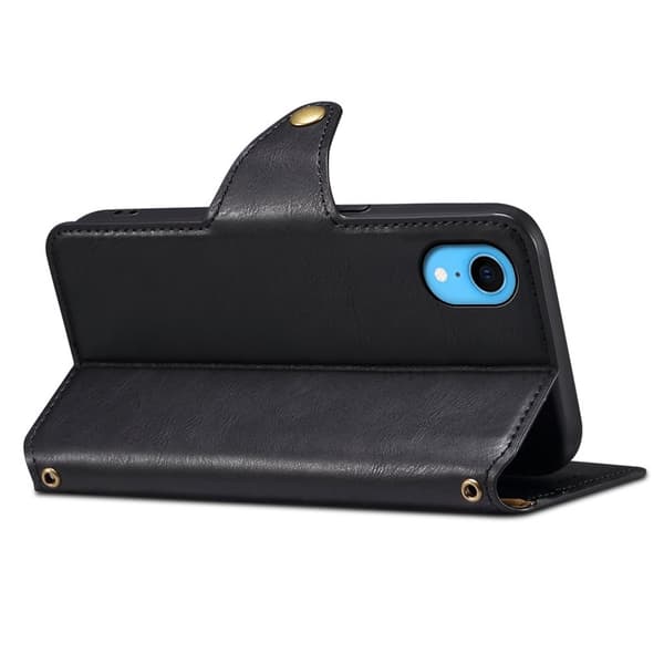 DENIOR iPhone XR Plånboksfodral Konstläder Svart med Konstlädertextur