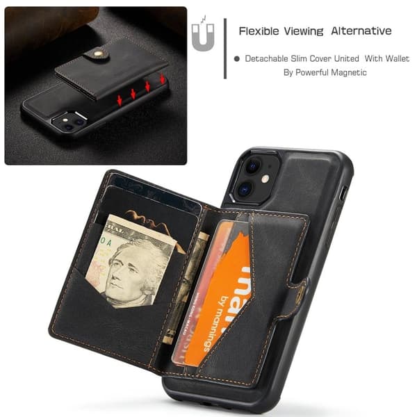 JEEHOOD Detachable Wallet Mobilskal för iPhone 11 - Svart