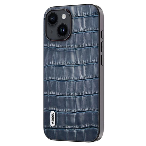 ABEEL Mobilskal till iPhone 15 , Kroko Textur, Äkta läder, Blå