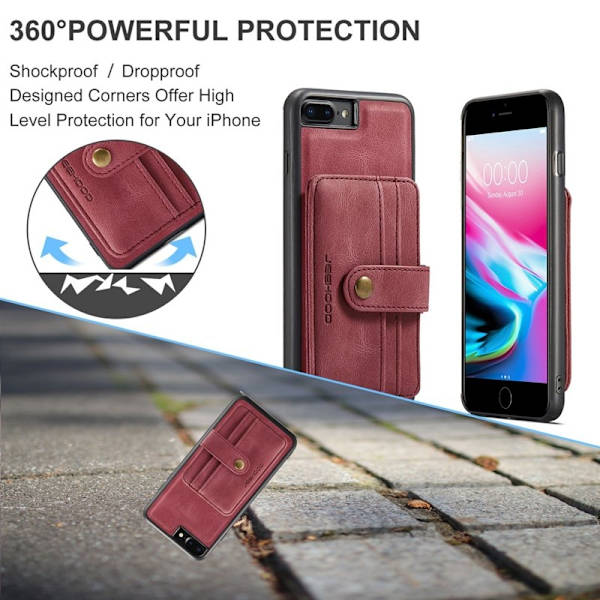 JEEHOOD Plånboksfodral iPhone 7 Plus/8 Plus RFID-Skydd Röd