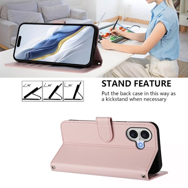 iPhone 17 Plånboksfodral Läder med Handledsrem - Rosa Rosa