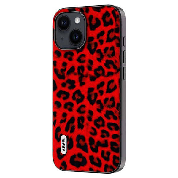 ABEEL Mobilskal till iPhone 14 PU Läder TPU PC Leopard Textur Röd