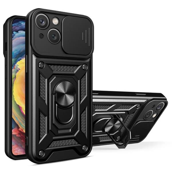 iPhone 14 Plus Cover Kamerabeskyttelse Kickstand - Sort Black