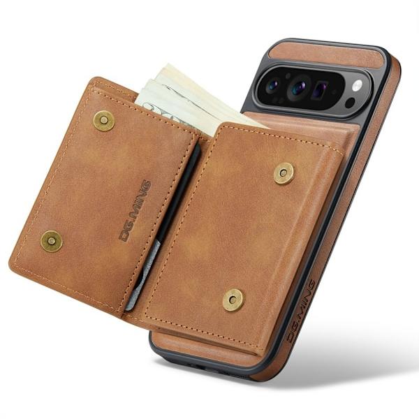 DG.MING M6 Series Konstläder Plånboksfodral för Google Pixel 9 Pro - Brun