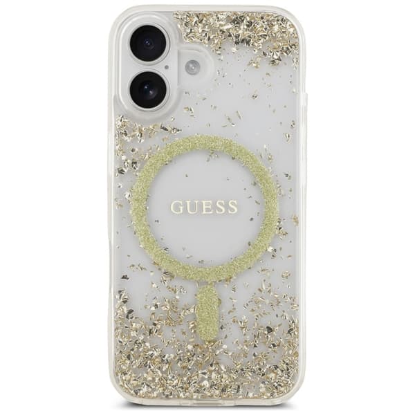 Guess Mobilskal till iPhone 17 Magsafe Resin Bottom Glitter - Guld Guld