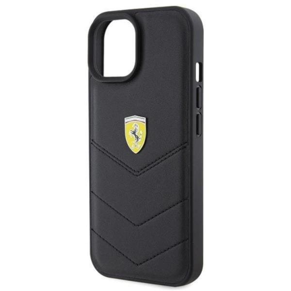 Ferrari iPhone 15 Cover Quilted Metal Logo - Sort