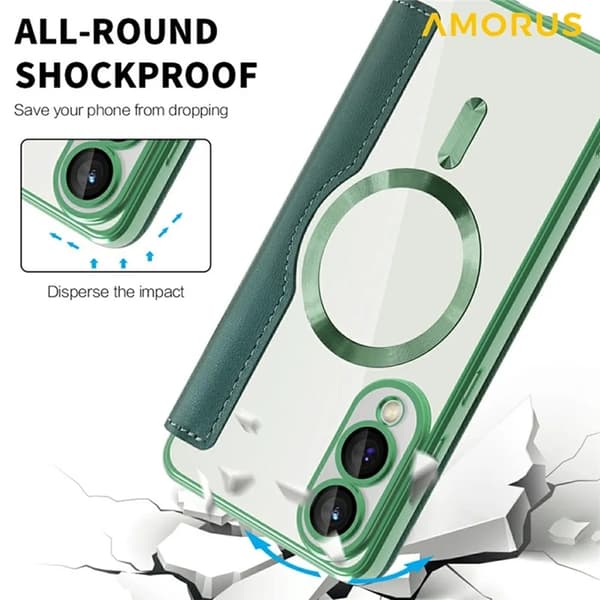 Amorus Galaxy S25 Edge Plånboksfodral Magsafe RFID-Skydd - Grön Grön