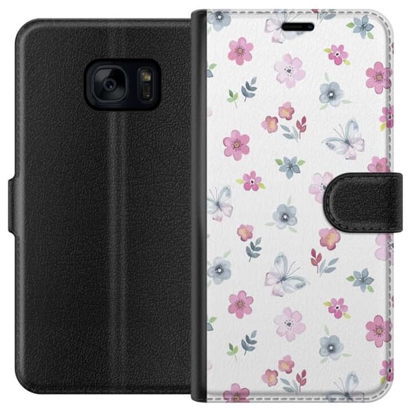 Pung Taske til Samsung Galaxy S7 med blomster og sommerfugle