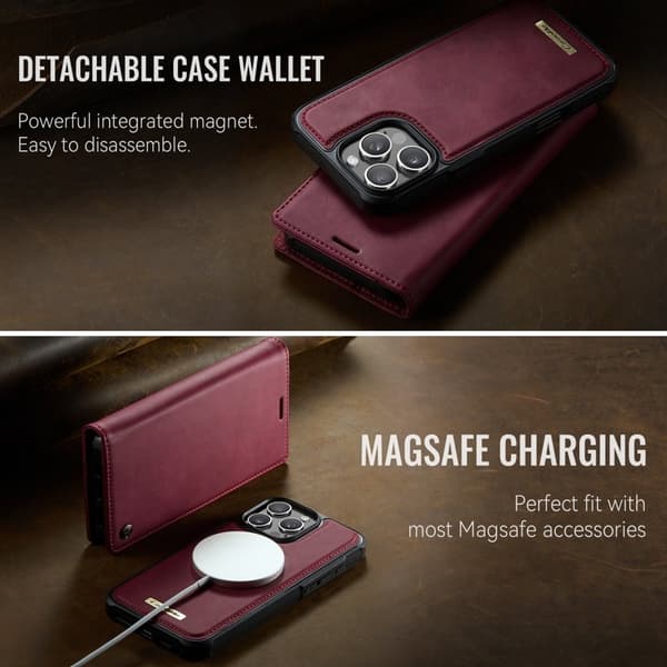 CASEME C49 Mobilskal till iPhone 16 Pro MagSafe RFID Läder Röd