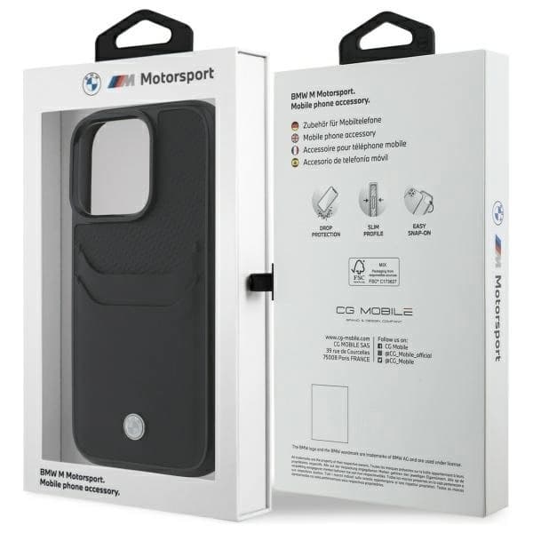 BMW telefontaske til iPhone 16 Pro Max Sign Læder Kortholder - Sort Black