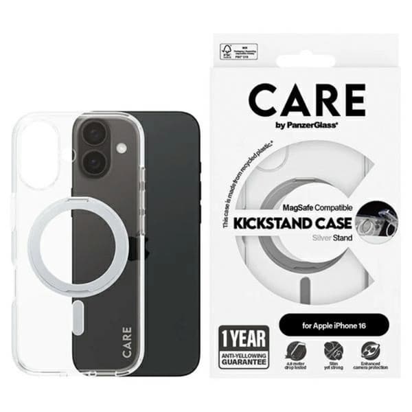 CARE By PanzerGlass Mobilskal till iPhone 16 MagSafe Kickstand - Silver Silver