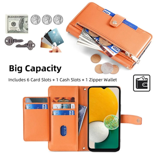 Galaxy A13 5G Plånboksfodral Konstläder - Orange Orange