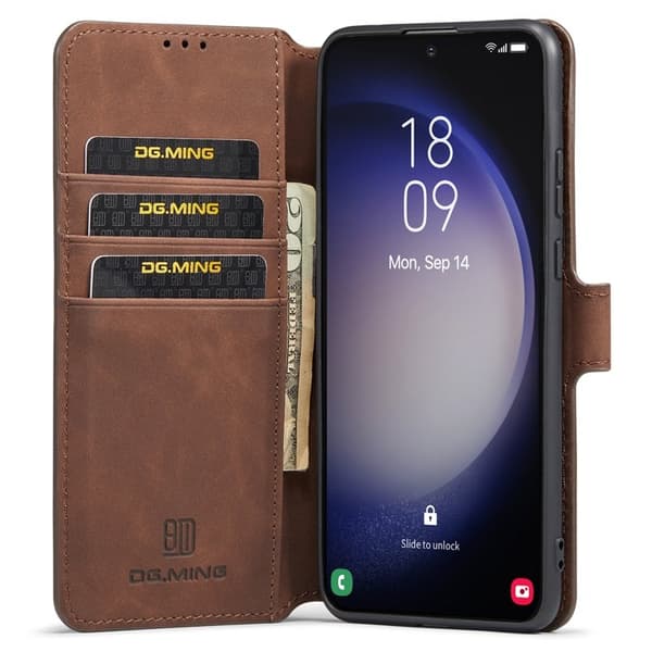 DG.MING Samsung Galaxy S23+ Retro Plånboksfodral Konstläder - Brun