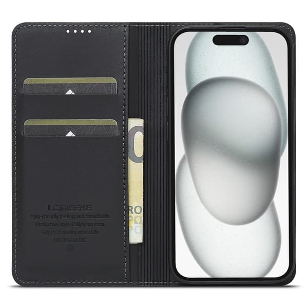LC.IMEEKE L1 Series iPhone 15 Plus Plånboksfodral Konstläder - Svart
