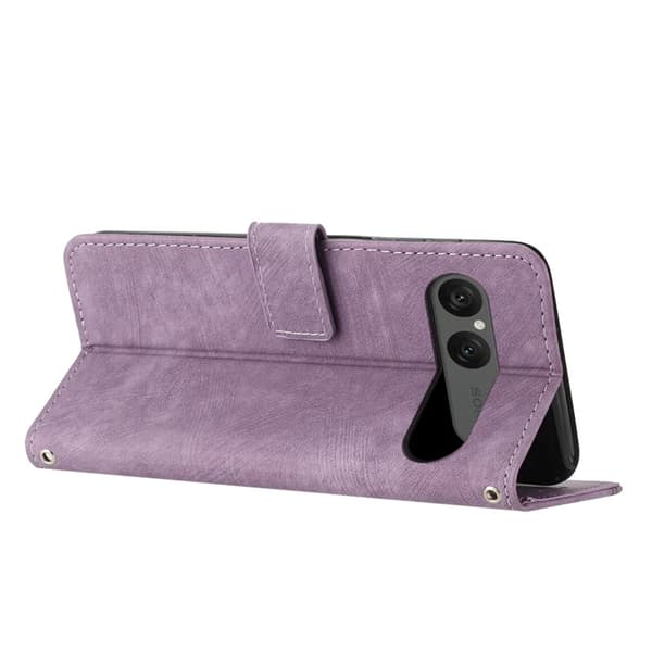Sony Xperia 10 VII Konstläder Plånboksfodral Imprinted Lines - Lila Lila