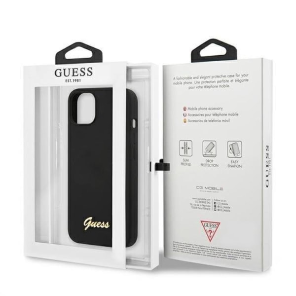 Guess iPhone 13 Skal Magsafe Silicone Script Guld Logo - Svart