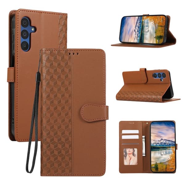 Plånboksfodral för Samsung Galaxy S26 Plus 3D Rombmönster Konstläder - Brun