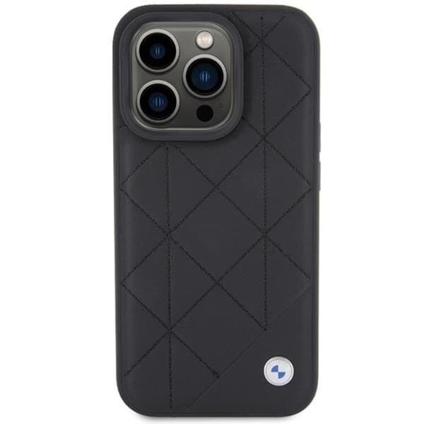 BMW iPhone 15 Pro Max -puhelinkuori nahkaa, tikattu - musta Black