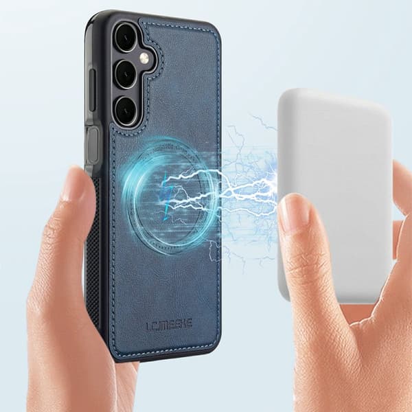 LC.IMEEKE Mobilskal för Samsung Galaxy S26 Plus Magnetiskt Konstläder - Blå