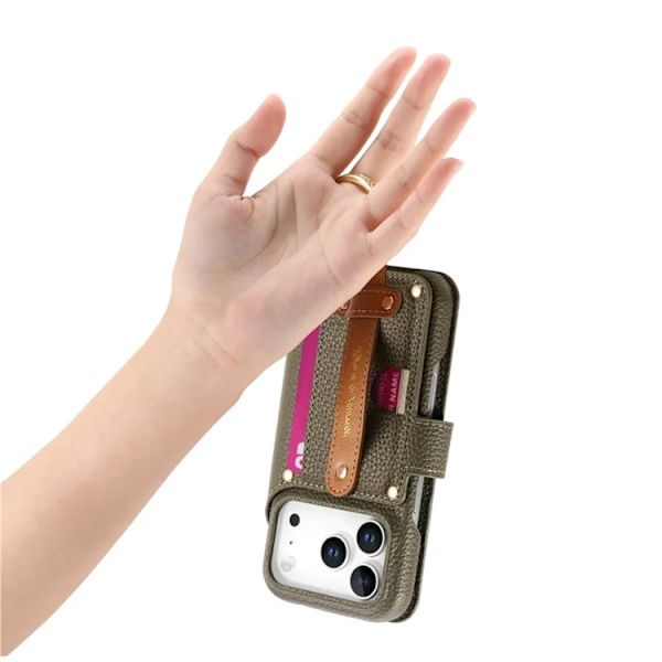 iPhone 17 Pro Max Konstläder Plånboksfodral RFID-Skydd Zipper - Grön Grön