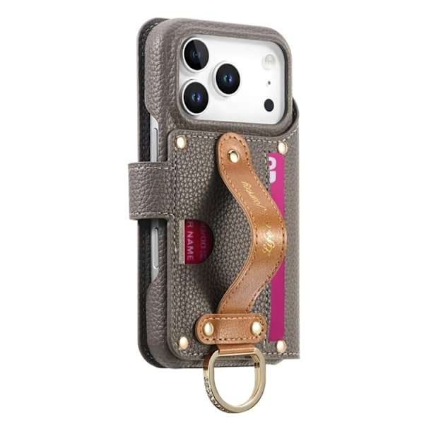 iPhone 17 Pro Konstläder Plånboksfodral RFID-Skydd Zipper - Grå Grå