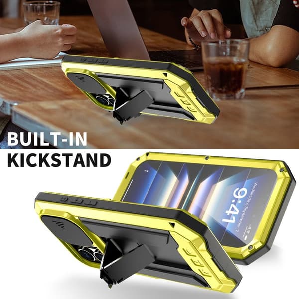 R-JUST Mobilskal till iPhone 16 Plus Kickstand Silikon+Metal+PC Gult
