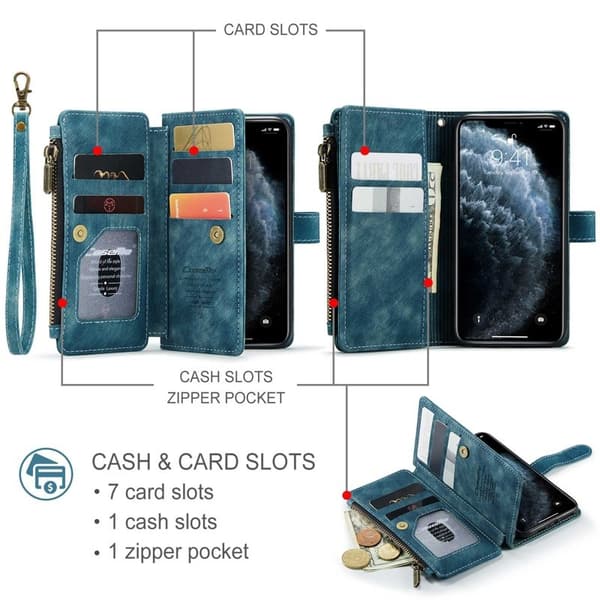 CASEME C30 Plånboksfodral för iPhone 11 Pro med Rem - Blå Konstläder