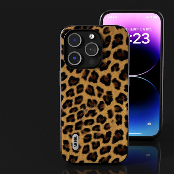 ABEEL Mobilskal till iPhone 13 Pro Max PU Läder Leopard Textur Guld