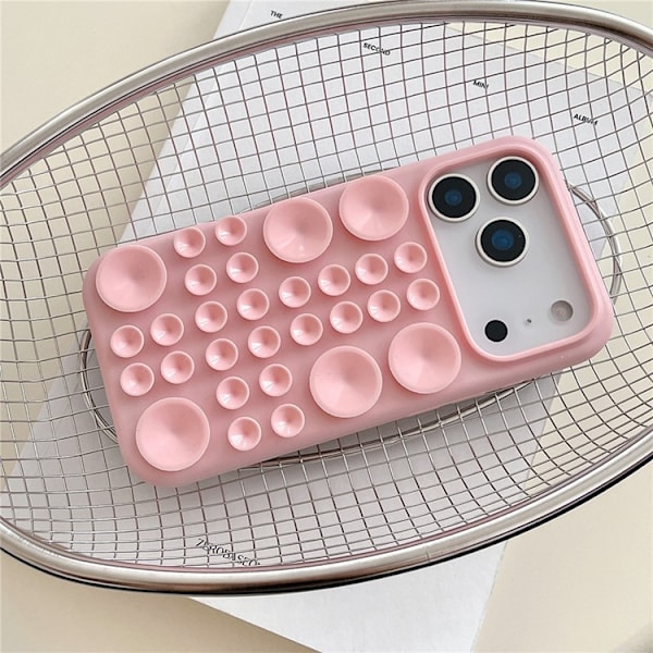 Mobilskal till iPhone 17 Pro Max Sugkopp Silikon med Tygfoder - Rosa Rosa