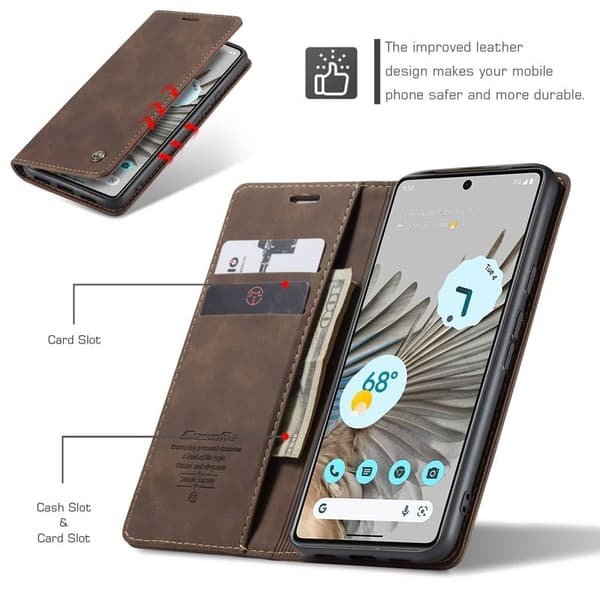 CASEME 013 Series Google Pixel 7 Pro Plånboksfodral Konstläder Brun
