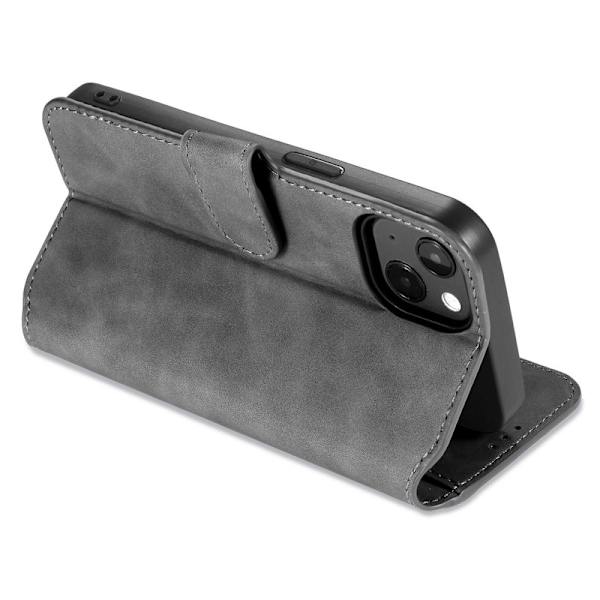 DG.MING iPhone 14 Konstläder Plånboksfodral Retro Stil Magnetisk Stängning Grå