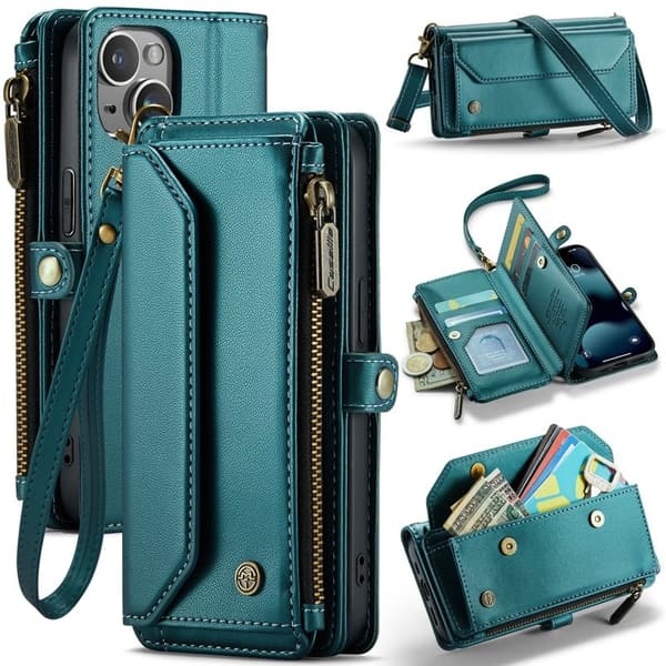 CASEME Plånboksfodral Konstläder för iPhone 13 mini med kortfack - Grön