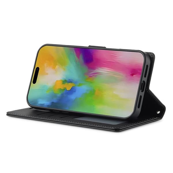LC.IMEEKE L2 Series iPhone 16 Plus Plånboksfodral Konstläder - Svart