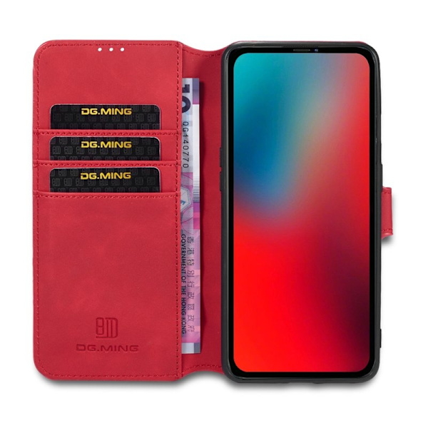 DG.MING Retro Konstläder Plånboksfodral för iPhone 12 Pro - Röd