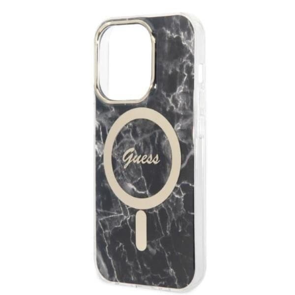 GUESS iPhone 14 Pro Max Magsafe Skal Marble + Trådløs Oplader - Black