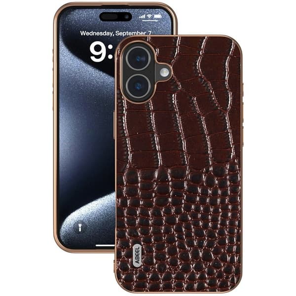 ABEEL Mobilskal till iPhone 16 Plus Electropläterad Äkta Läder - Brun