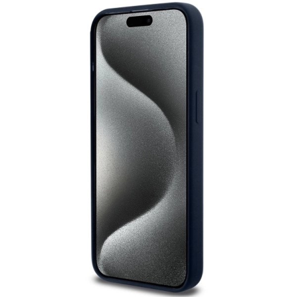 BMW iPhone 15 Pro Max Mobilcover Silikone Metal Logo - Blå
