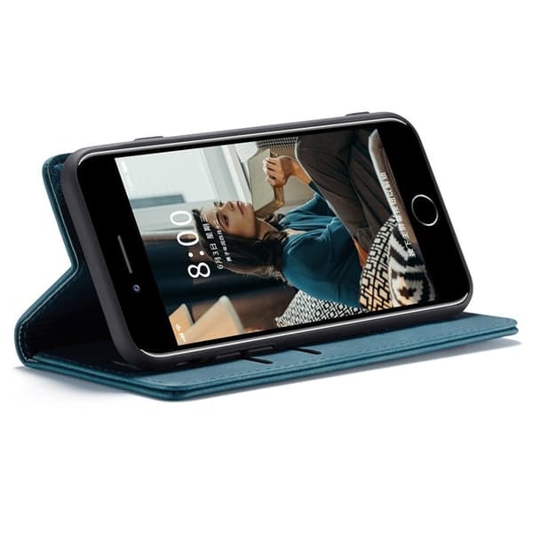 CASEME 013 Mobilskal KonstLäder med Plånboksfodral för iPhone 8/7/SE Blå