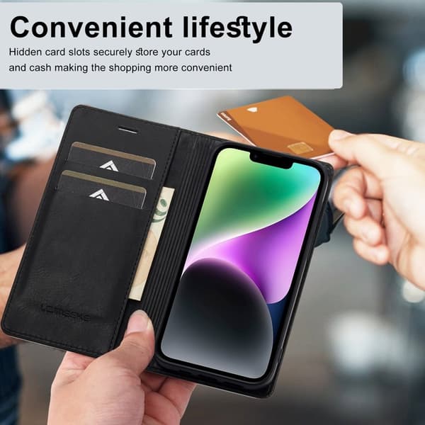 LC.IMEEKE iPhone 15 Plånboksfodral i Konstläder - RFID-blockerande - Svart