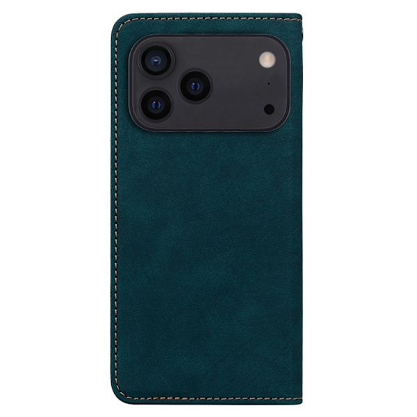 iPhone 17 Pro Max Konstläder Plånboksfodral med Rem Lines Pattern - Grön Grön