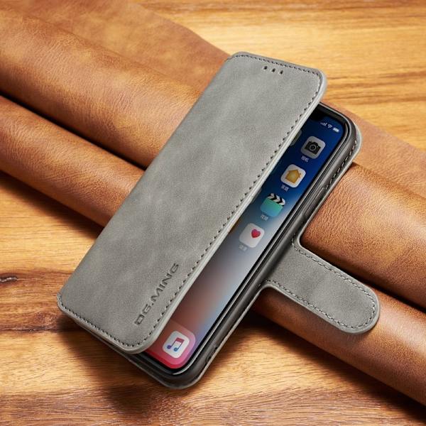 DG.MING Retro Konstläder Plånboksfodral för iPhone XS - Grå