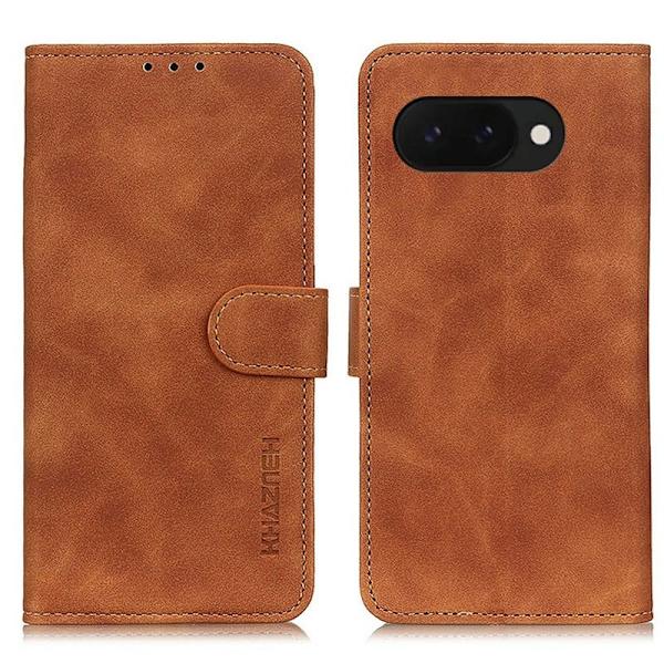 KHAZNEH Google Pixel 9a Plånboksfodral Konstläder Retro Textur - Brun