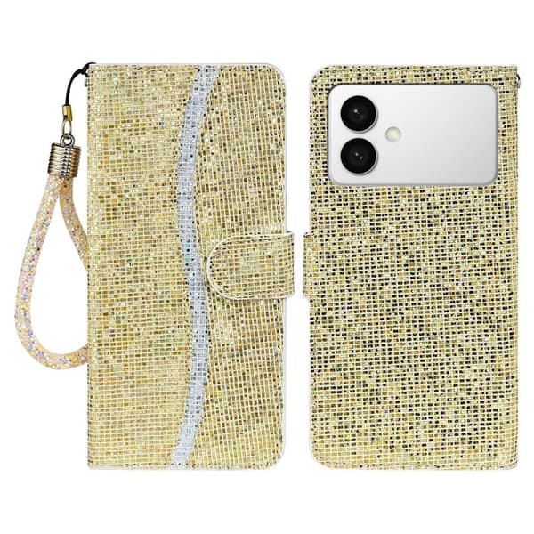 Samsung Galaxy S26 Edge Plånboksfodral Konstläder Glitter - Guld