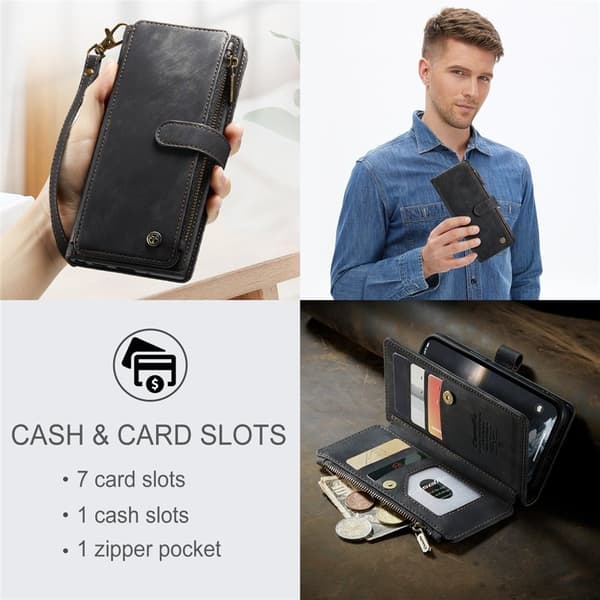 CASEME Konstläder Plånboksfodral för iPhone 15 Plus med Rem - Svart