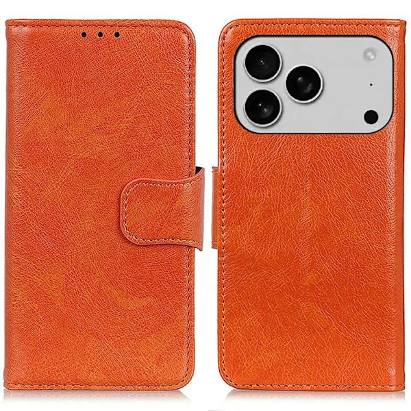 iPhone 17 Pro Plånboksfodral Äkta läder - Orange Orange