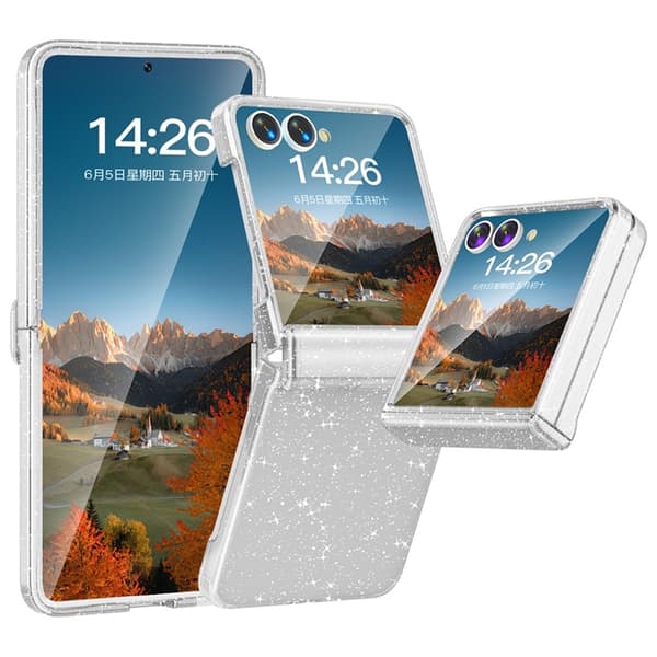 Mobilskal till Galaxy Z Flip7 Hinge Protection - Klart glitter Transparent