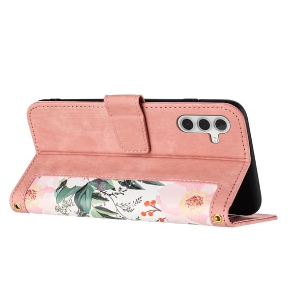Mobilskal till Samsung Galaxy S26 Plus PU Läder Blommönster - Rosa
